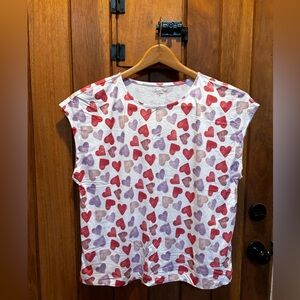Coldwater Creek Heart Print Short Sleeve Top - Red,Pink, Purple